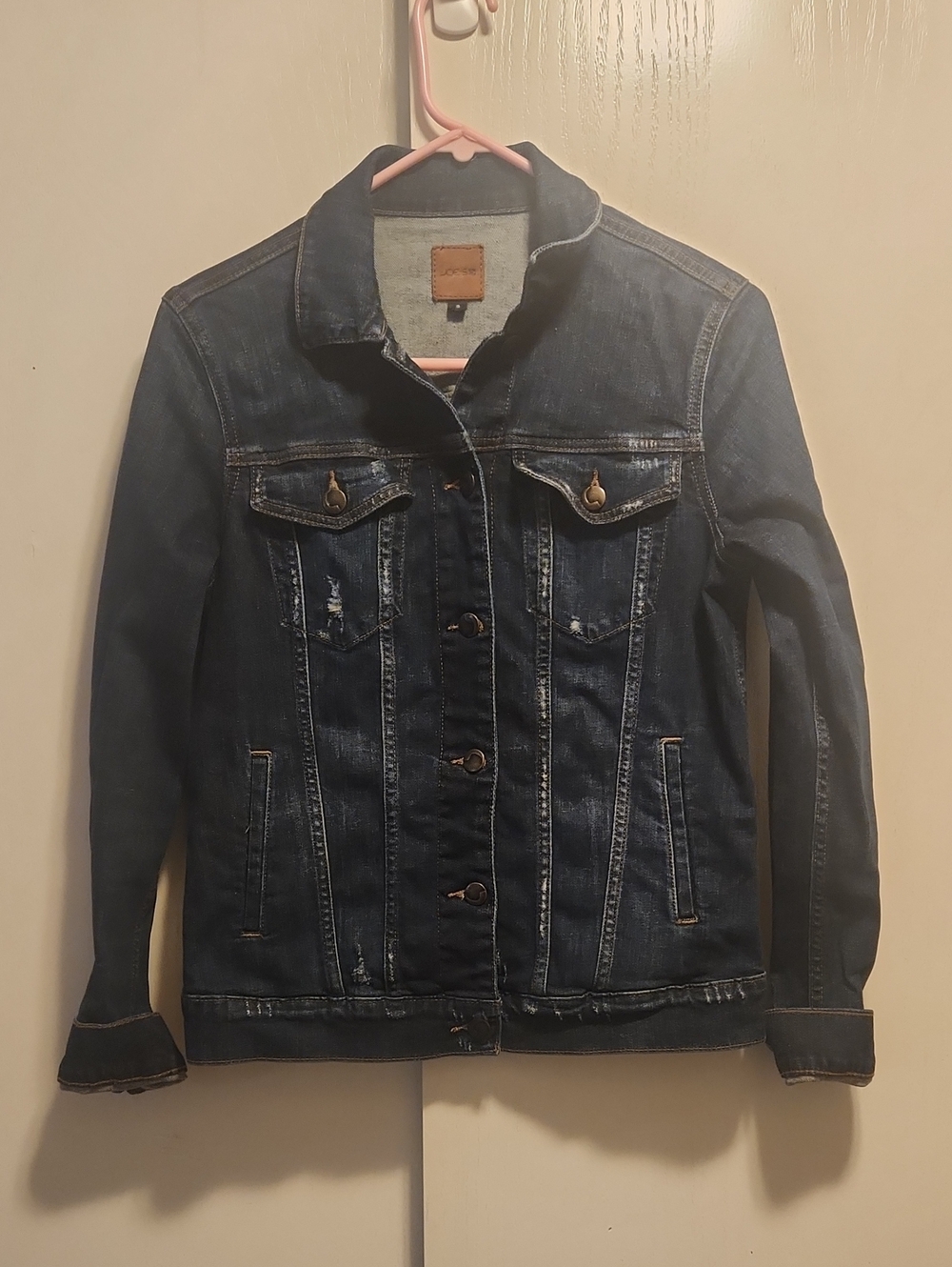 Joe's Jeans Dark Blue Denim Jacket with Subtle Distress Womens Size Small